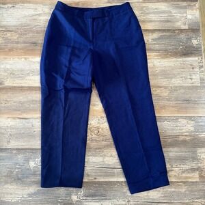 Anne Klein‎ Womens 10 Cropped Pants Blue Linen Blend Career Casual